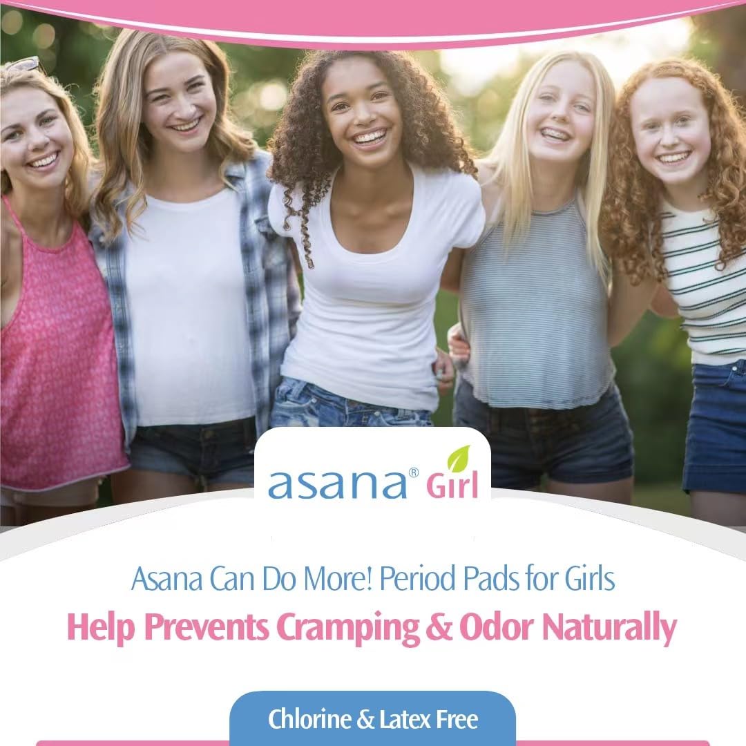 Asana Natural Teen Period Pads Combo Pack (Mini, Mini Long, Liner, and Women Reg - Chlorine Free - AB Mystery