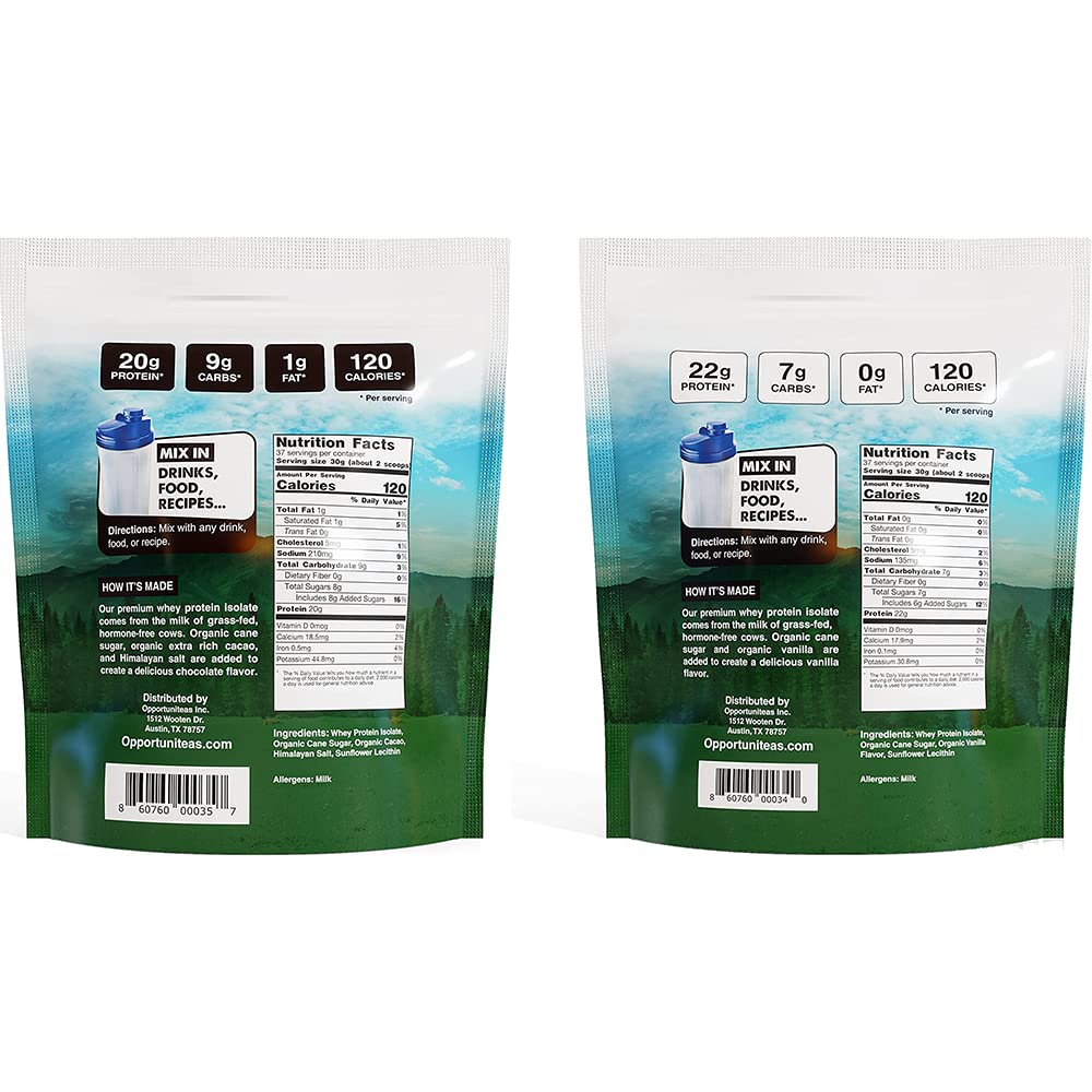Opportuniteas Chocolate & Vanilla Whey Protein Powder Bundle - Grass Fed Whey Isolate - AB Mystery