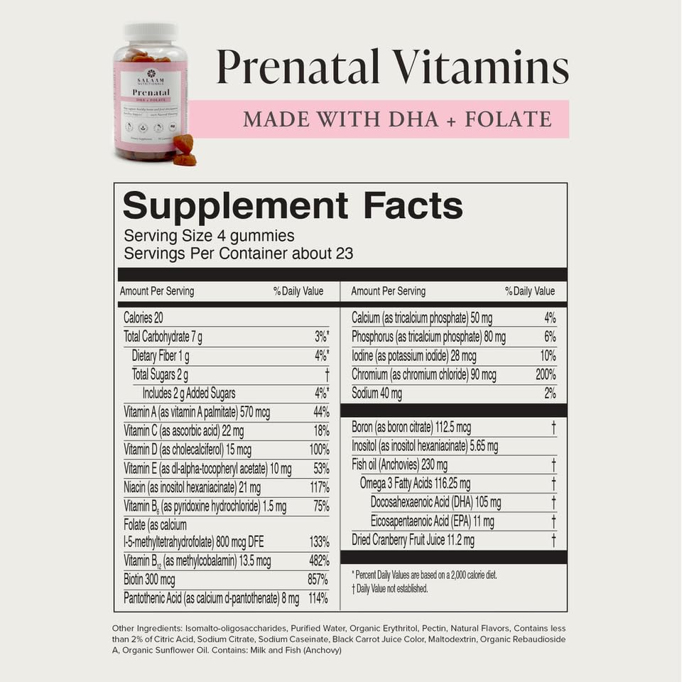 Salaam Nutritionals Halal Prenatal Gummy Multivitamins, Low Sugar, 800 mcg Folate, Methylcobalamin Salaam Nutritionals