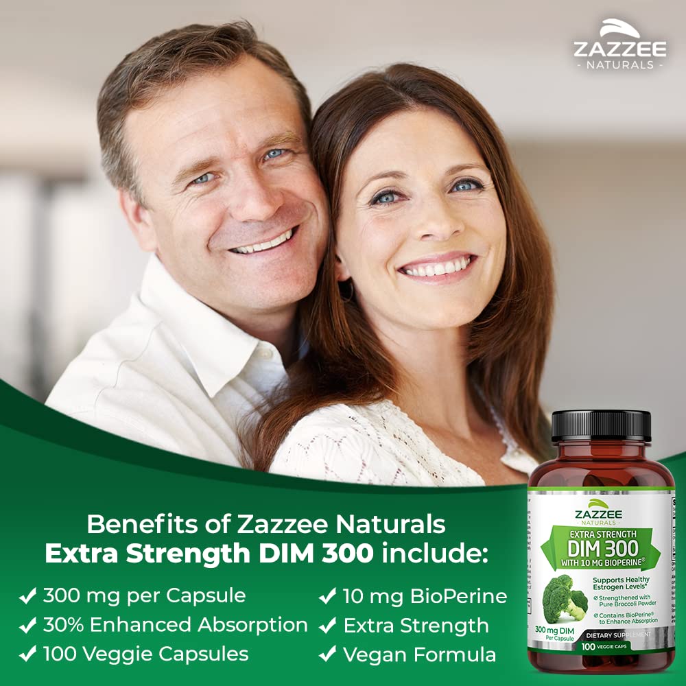 Zazzee Extra Strength DIM 300, 10 mg BioPerine and 300 mg DIM per Capsule, 100 Vegan - AB Mystery