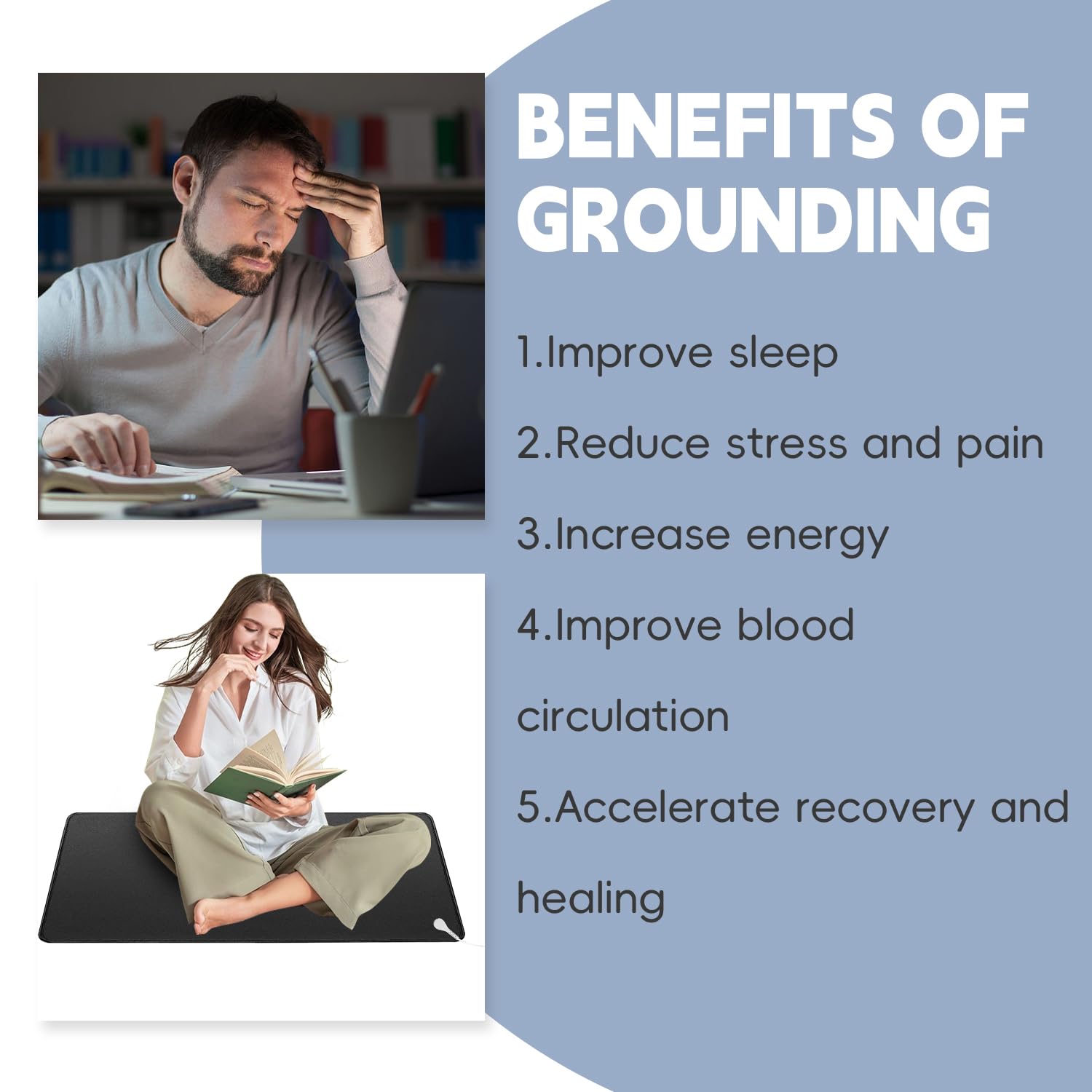 XINHUSU Grounding Mat 11.8"x23.6" Grounding Pad with 15ft Grounding Cord Grounding Mat - AB Mystery