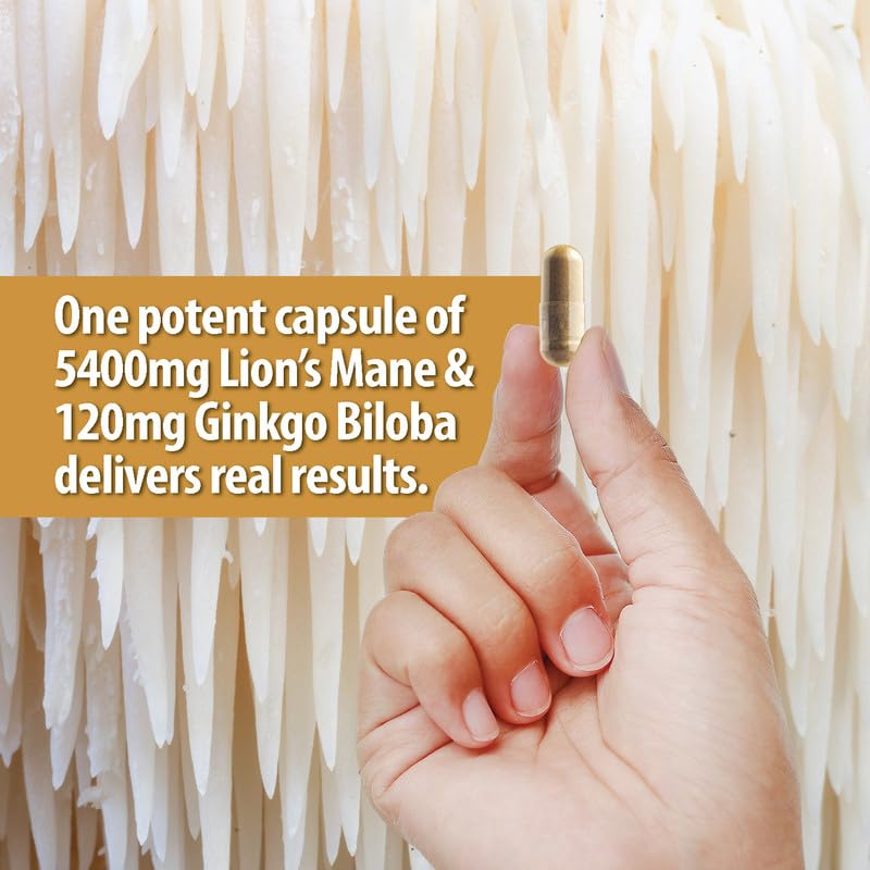NooMost Organic Lions Mane Supplement Capsules 5400mg, Ginkgo Biloba 120mg - AB Mystery