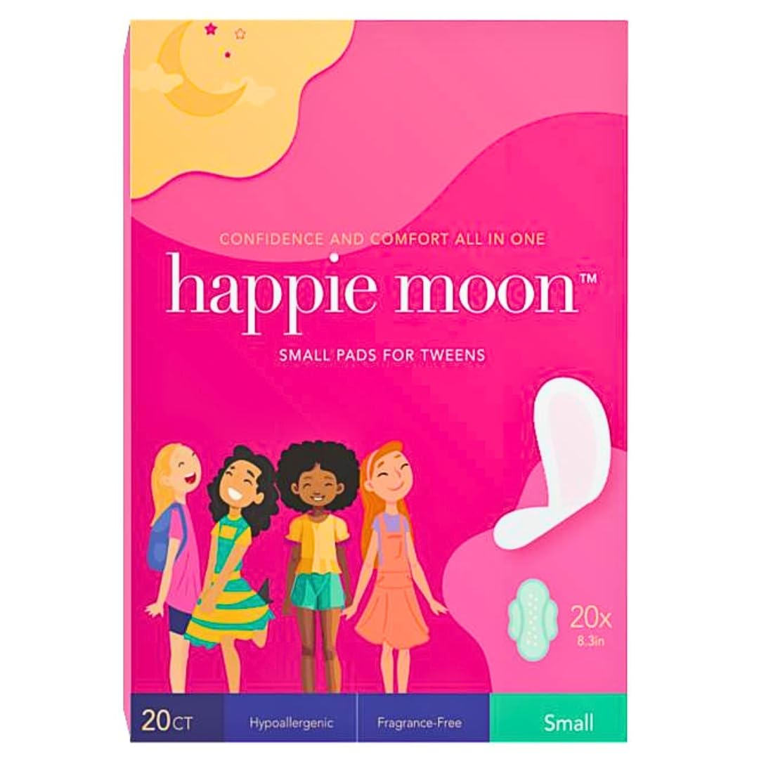 happie moon Tween and Teen Pads | Small Organic Cotton Cover Period Pads | Ultra Thin Cotton Pads - AB Mystery