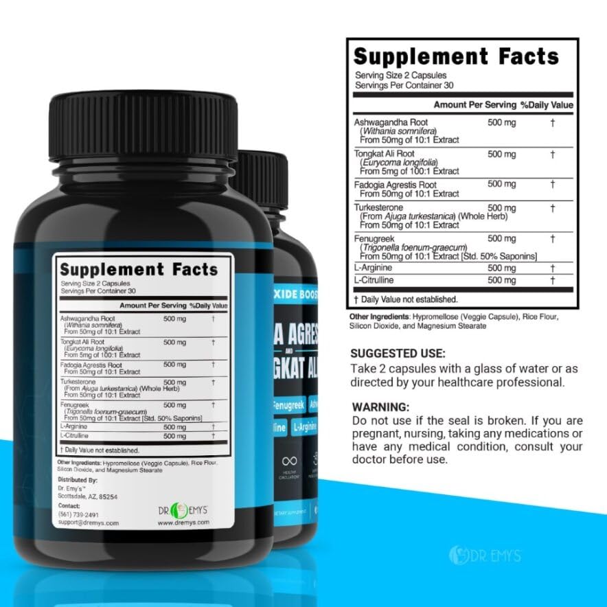 (2 Pack) Tongkat Ali Fadogia Agrestis Nitric Oxide Ashwagandha Supplement for Men
