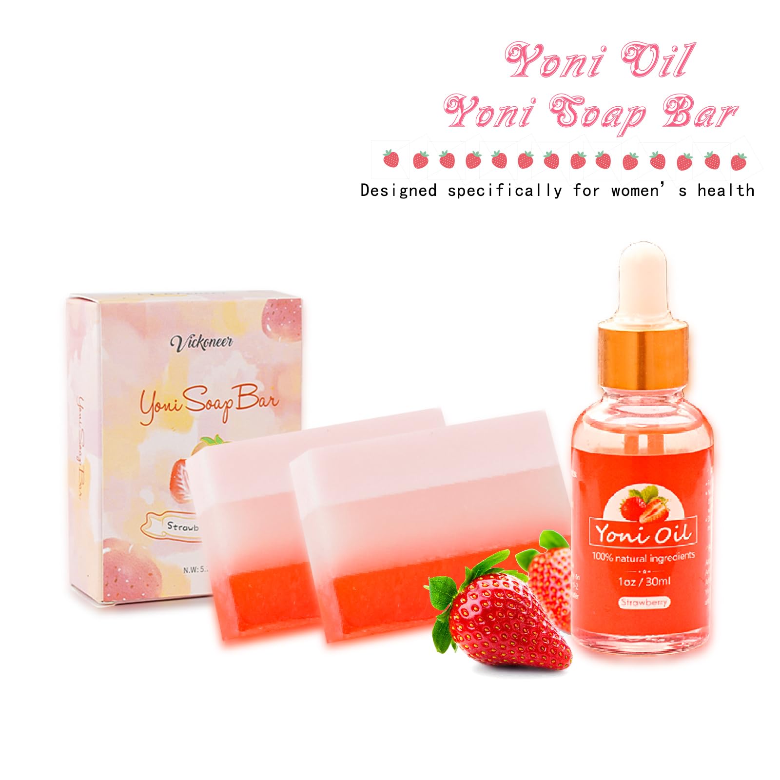 2Pcs Strawberry Yoni Bars and Yoni Oil Set for Feminine Wash, Yoni Wash for Cleanse Vaginal Balance PH - AB Mystery