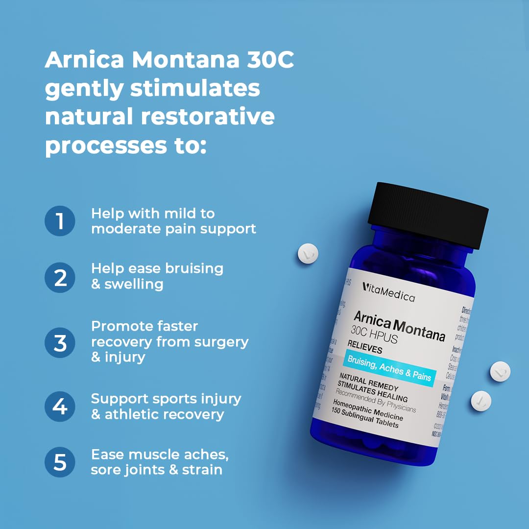 VitaMedica Arnica Montana 30C Rapid Dissolve Tablets for Natural Pain, Bruising, and Swelling Support - AB Mystery