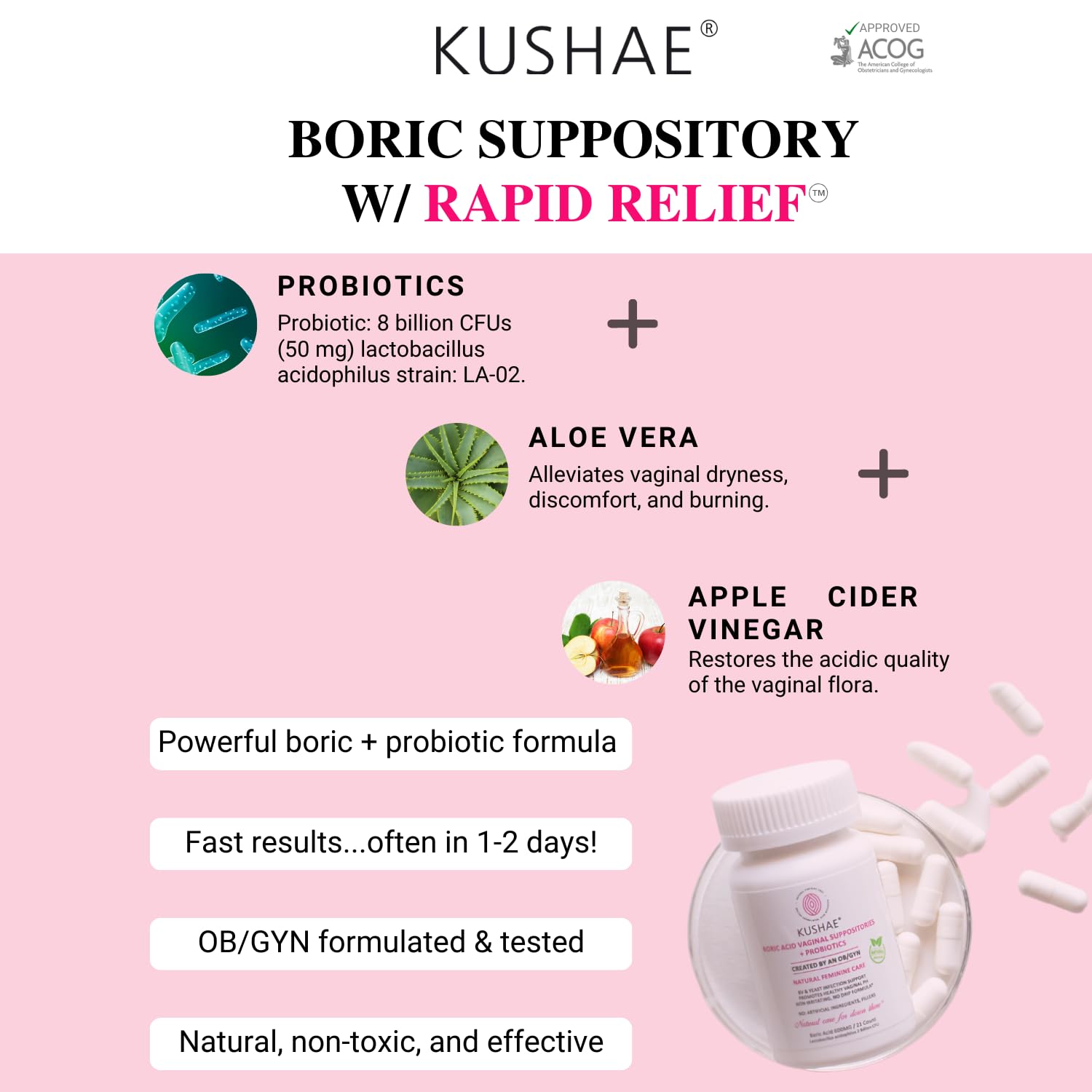 Kushae Boric Acid Suppositories with Applicator, All-Natural Boric Acid Suppositories for Women - AB Mystery