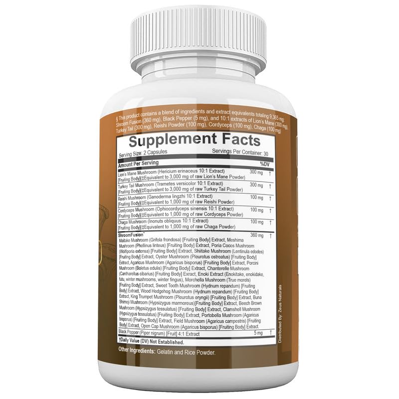 Zeus Naturals Lions Mane Capsules, Mushroom Supplement with Turkey Tail, Cordyceps - AB Mystery