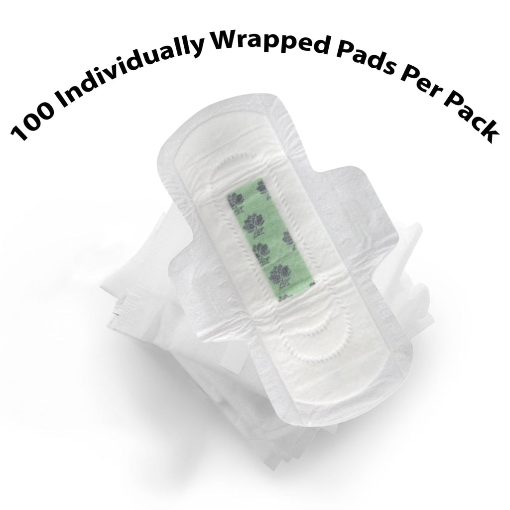 100 Bulk Pads with Wings Individually Wrapped for Women Homeless, Postpartum, Hospitals - AB Mystery
