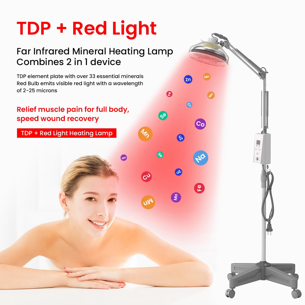 TDP and Infrared Red Light Therapy with Base, 2 in 1 Infrared Heat Lamp Device with 275W Bulb - AB Mystery