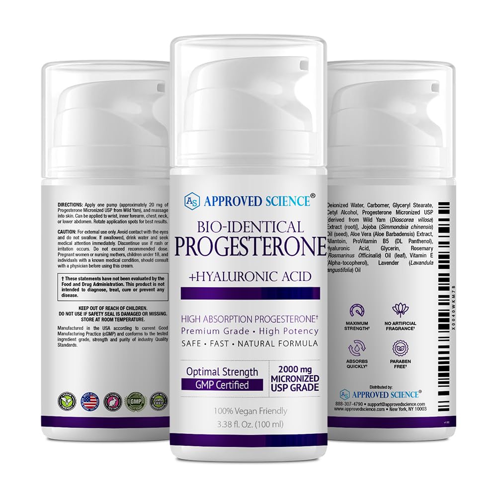 Approved Science Progesterone Cream - Bio-Identical, USP Grade - 20mg Serving - With Hyaluronic Acid - AB Mystery