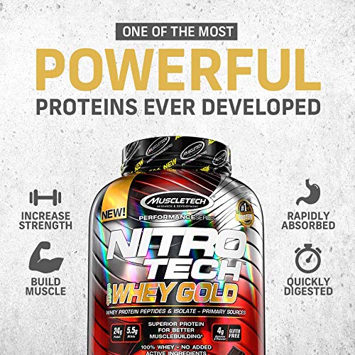 MuscleTech NitroTech 100% Whey Gold Protein Powder, Build Muscle Mass, Whey Isolate Protein Powder Muscletech