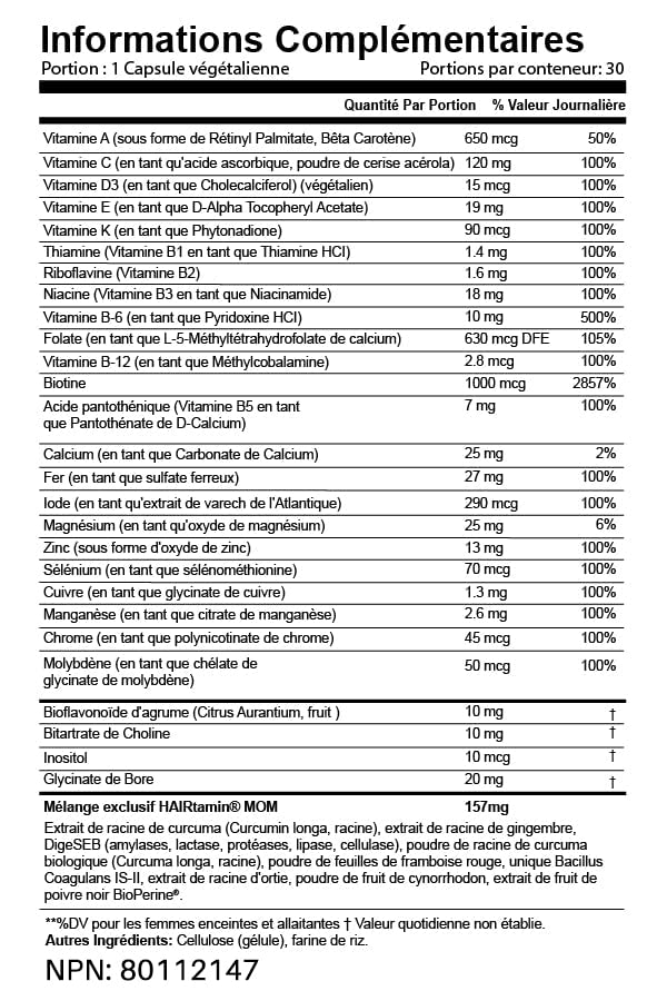 HAIRtamin MOM Vegan Prenatal & Postnatal Multivitamin Supplement & Hair Vitamin Pregnancy HAIRtamin