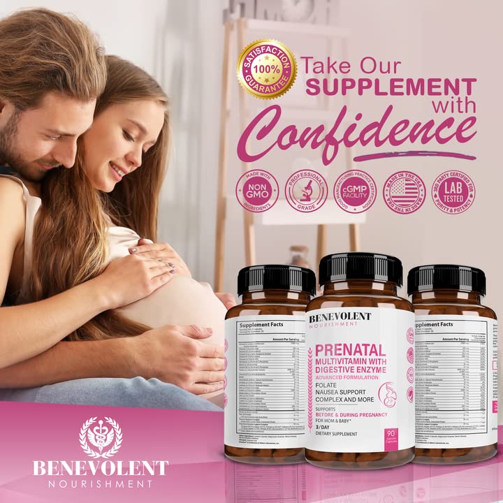 Prenatal Vitamins with DHA and Folate - Multivitamin Supplement with Iron, Calcium, Digestive Enzyme Benevolent Nourishment