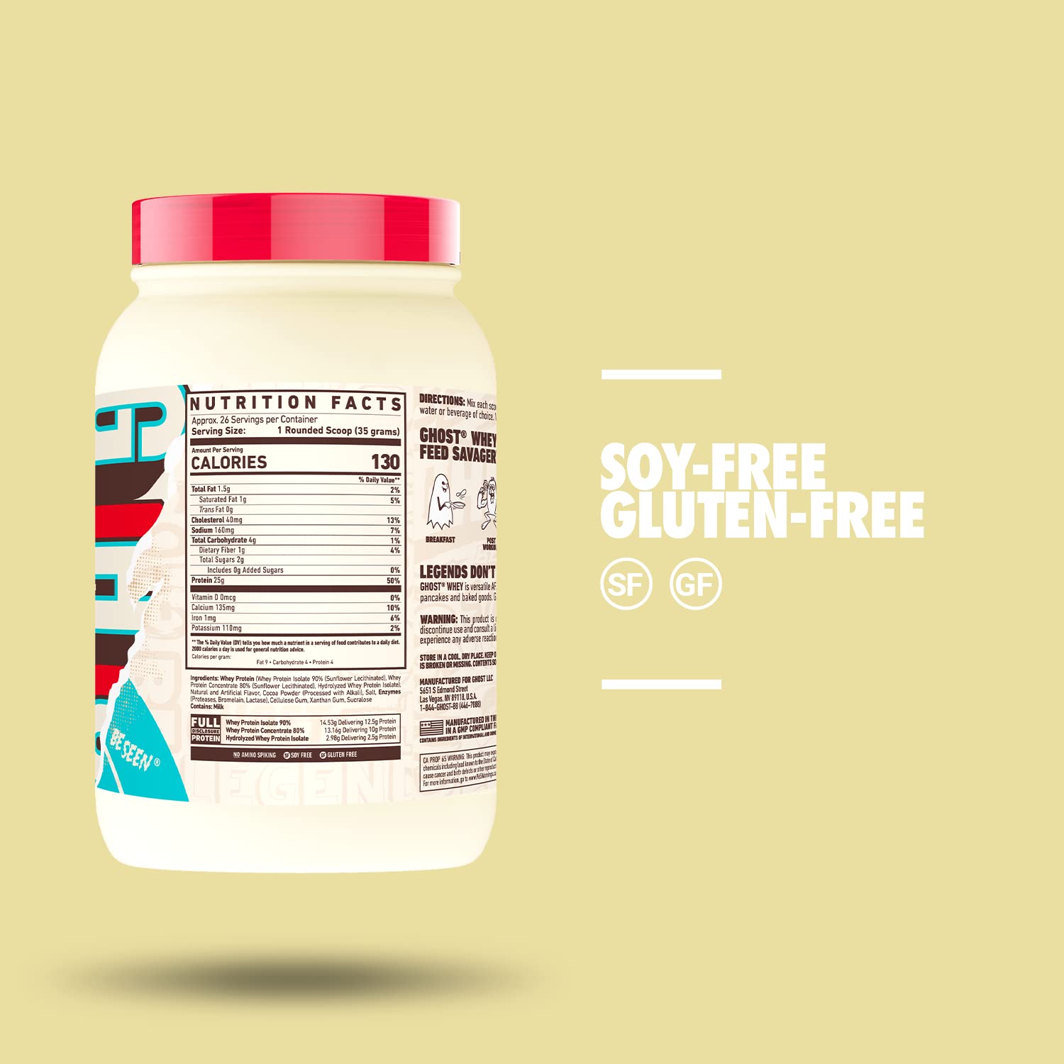 GHOST Whey Protein Powder, Milk Chocolate - 2LB Tub, 25G of Protein - Flavored Isolate - AB Mystery