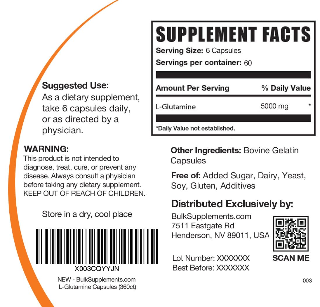 BULKSUPPLEMENTS.COM L-Glutamine Capsules - Glutamine Supplement, L Glutamine - AB Mystery