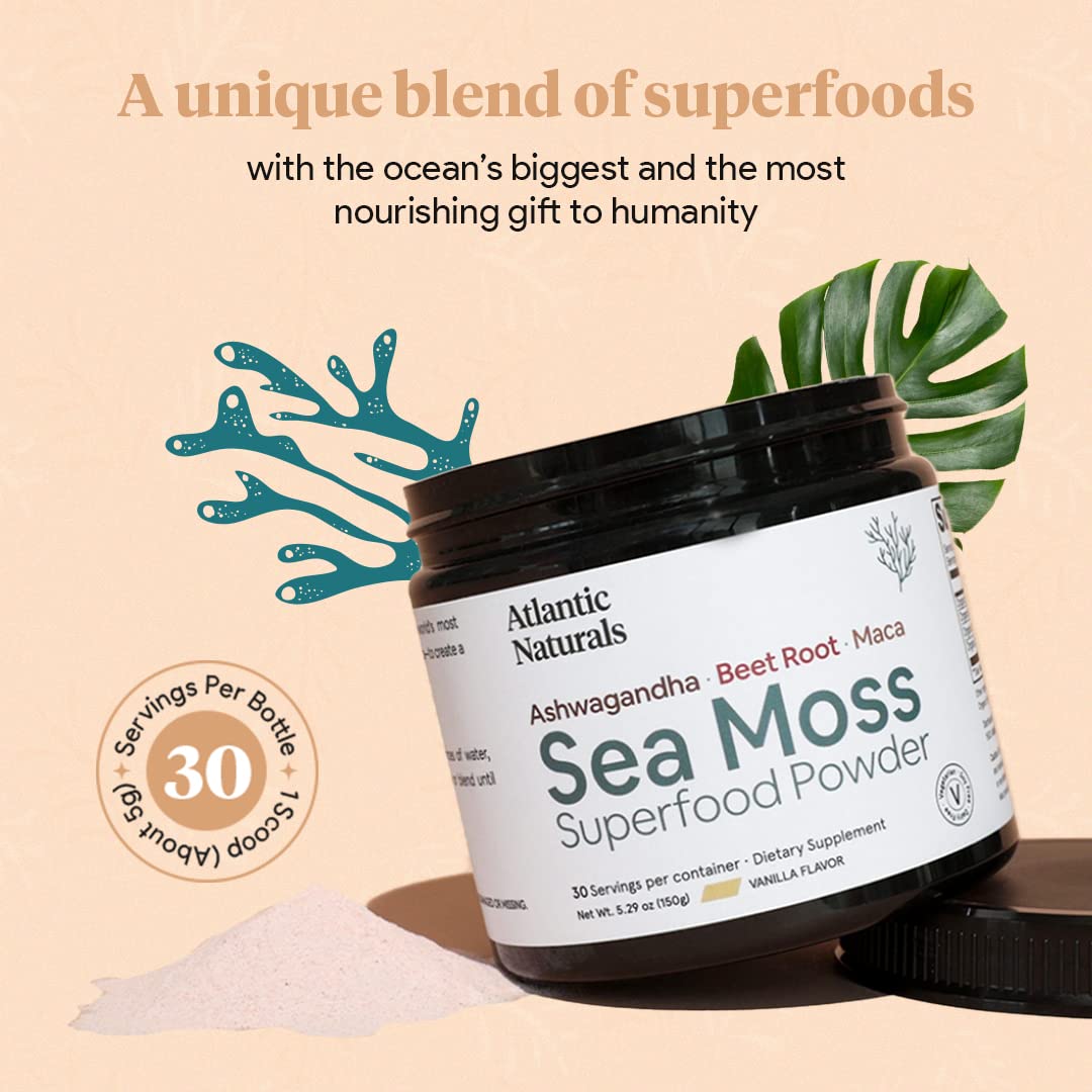 Organic Sea Moss Superfood Powder with Ashwagandha, Beet Root, and Maca - AB Mystery