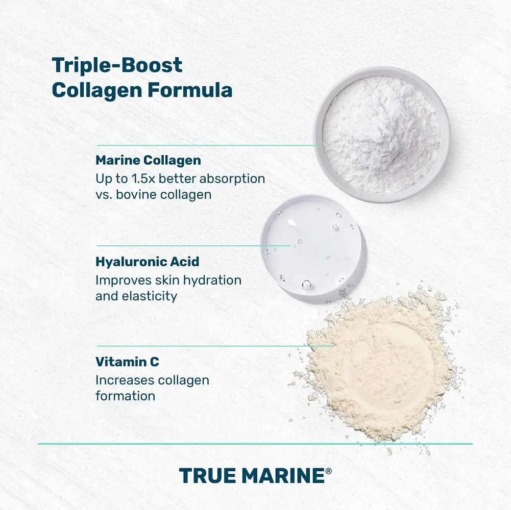 TRUE MARINE Collagen Capsules - 2,400mg of Marine Collagen with Hyaluronic Acid & Vitamin C - Skin, Hair, Nails & Joint Support TRUE MARINE