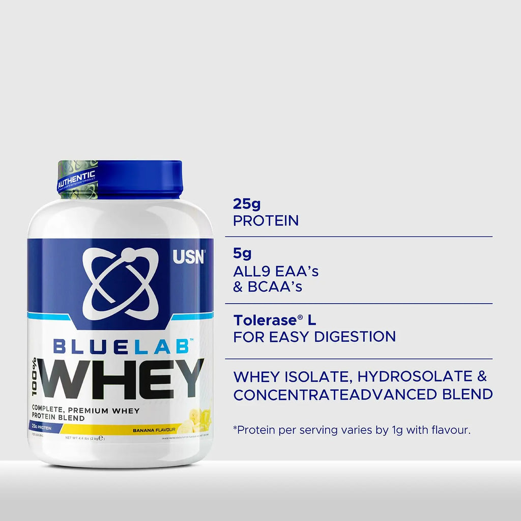USN Blue Lab Whey Protein Powder: Banana - Whey Protein 908g - Post-Workout USN