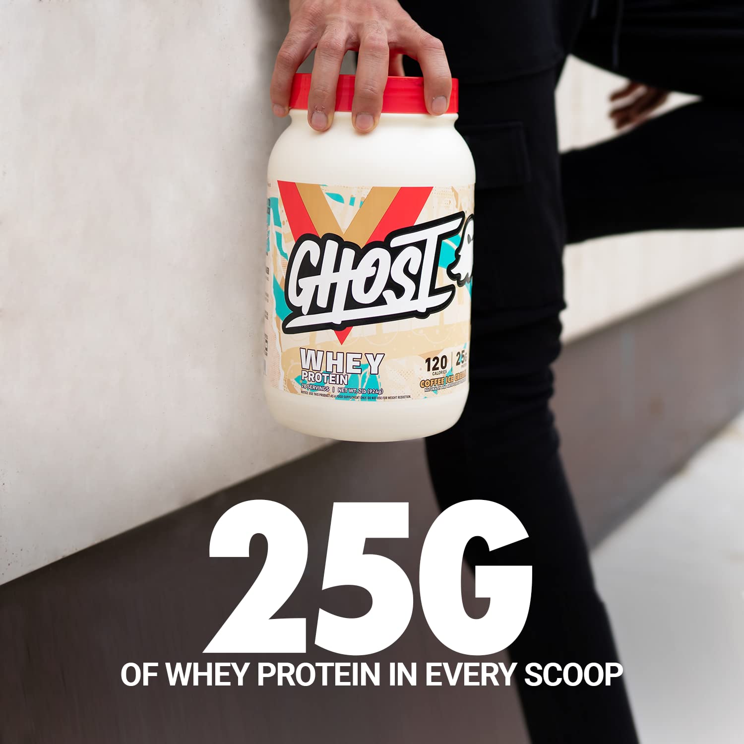 GHOST Whey Protein Powder, Coffee Ice Cream - 2LB Tub, 25G of Protein - Flavored Isolate - AB Mystery