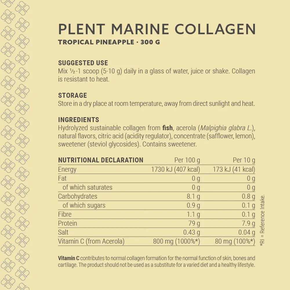 Plent Pure Marine Collagen Tropical Pineapple - Stay Beautiful - 5G Daily - Collagen Peptides - 300g - AB Mystery