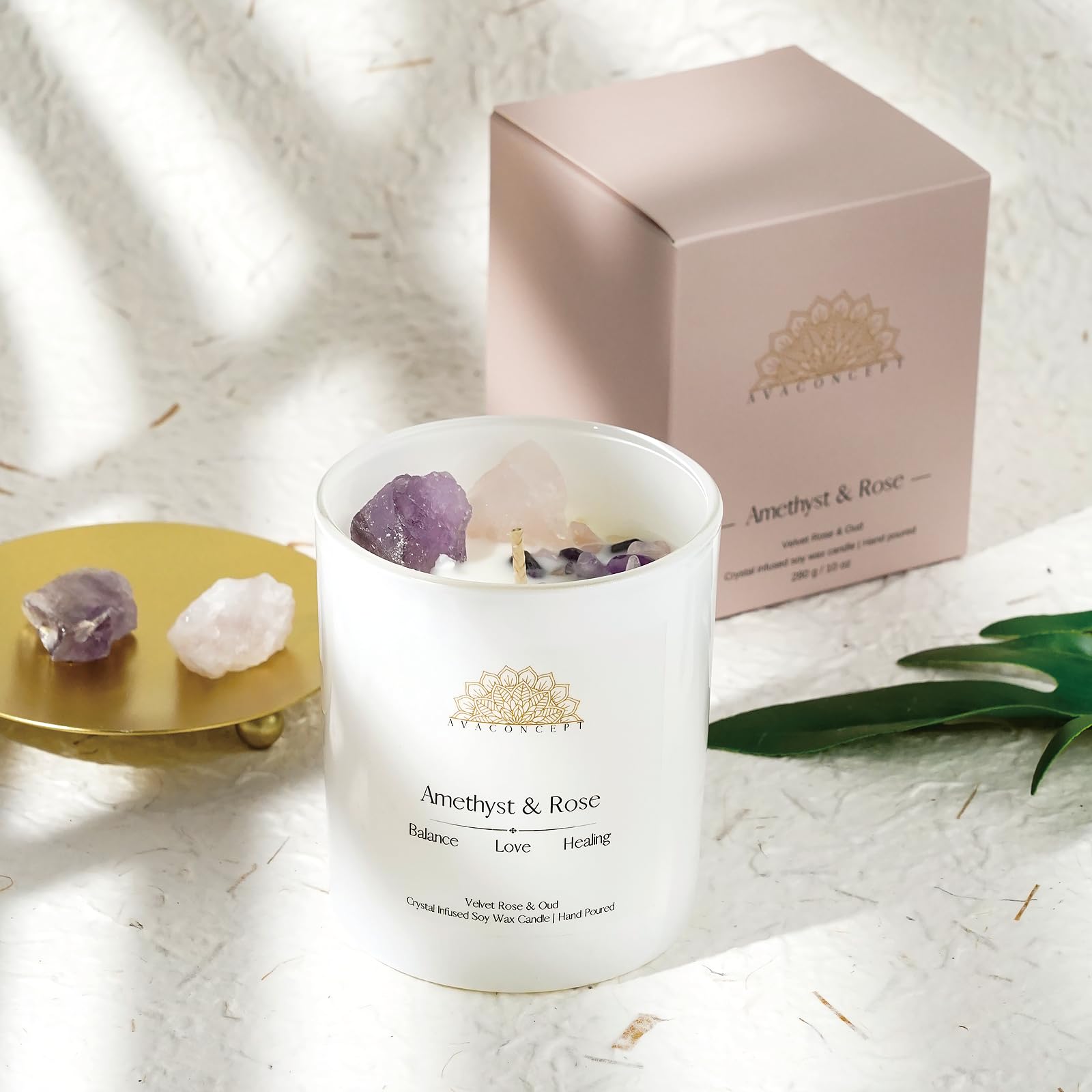 Ava Concept Scented Crystal Candle 10 oz jar Candle (Velvet Rose & Oud) - AB Mystery