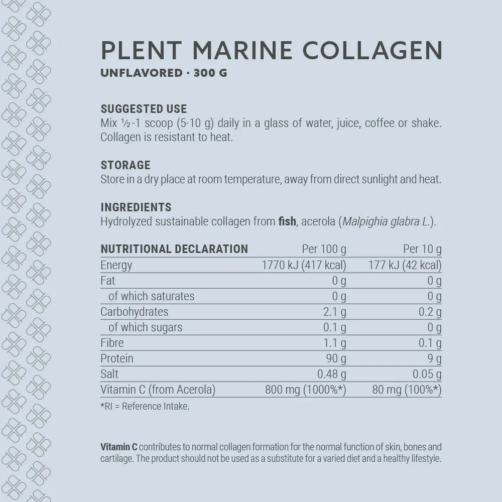 Plent Pure Marine Collagen Unflavored - Stay Beautiful - 5G Daily - Collagen Peptides - 300g - AB Mystery