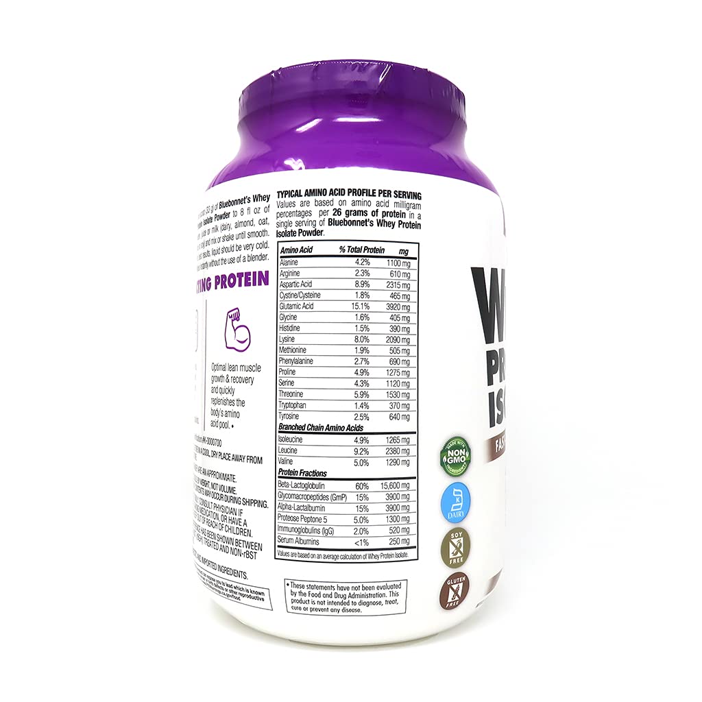 BlueBonnet 100% Natural Whey Protein Isolate Powder, Chocolate, 2 Pound - AB Mystery