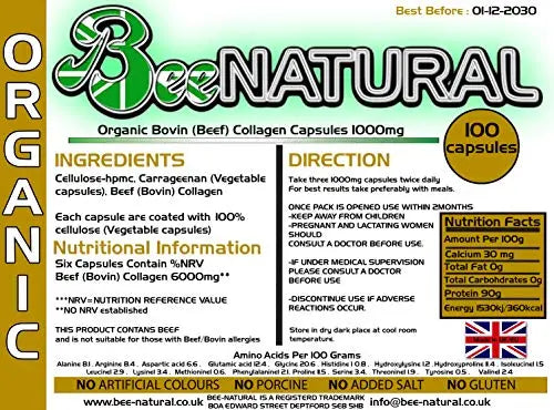 Beef Bovin 100 Hydrolyzed Collagen 1000mg Capsules - AB Mystery