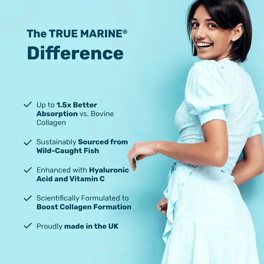 TRUE MARINE Collagen Capsules - 2,400mg of Marine Collagen with Hyaluronic Acid & Vitamin C - Skin, Hair, Nails & Joint Support TRUE MARINE
