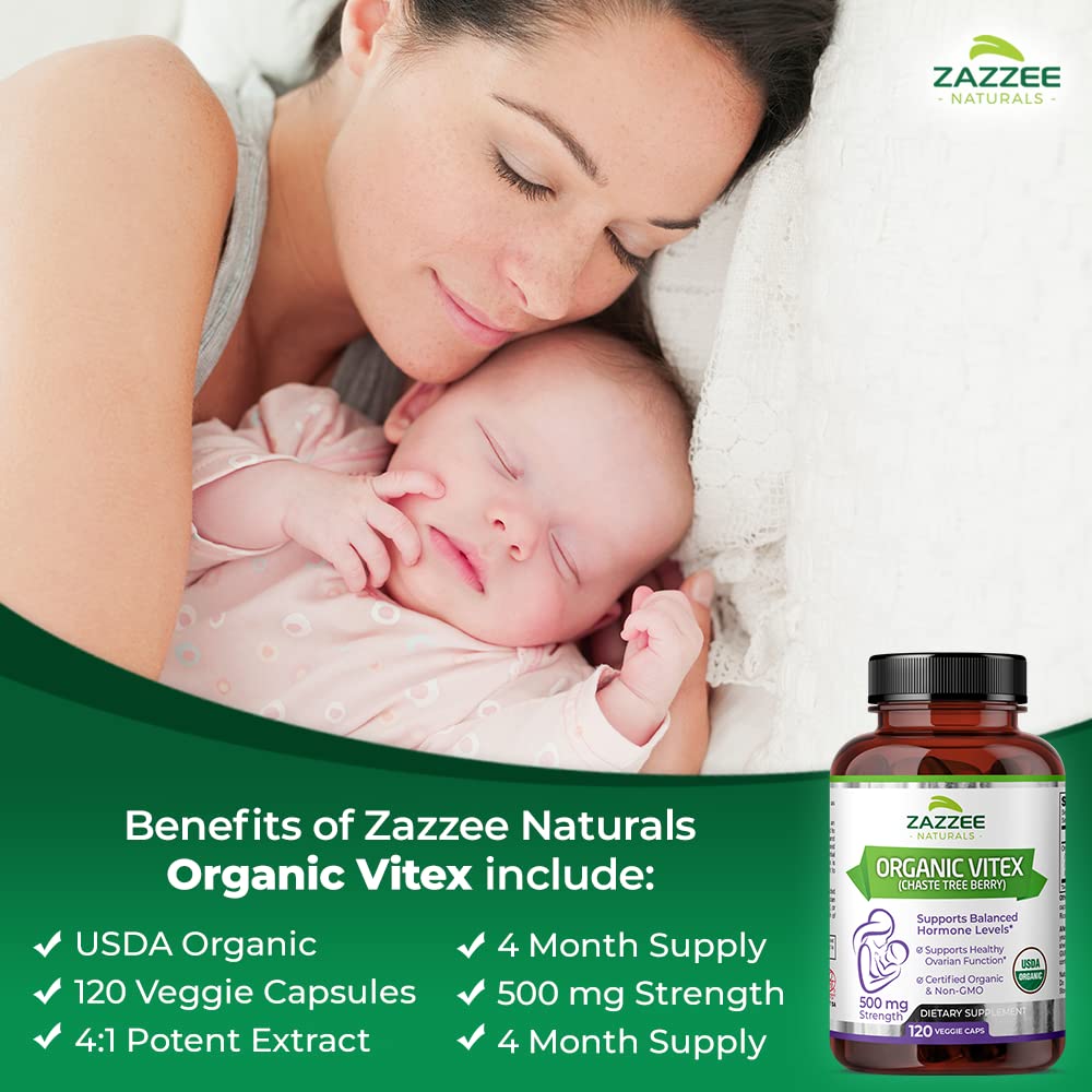 Zazzee USDA Organic Vitex, 500 mg Strength, 120 Vegan Capsules, 4 Month Supply - AB Mystery