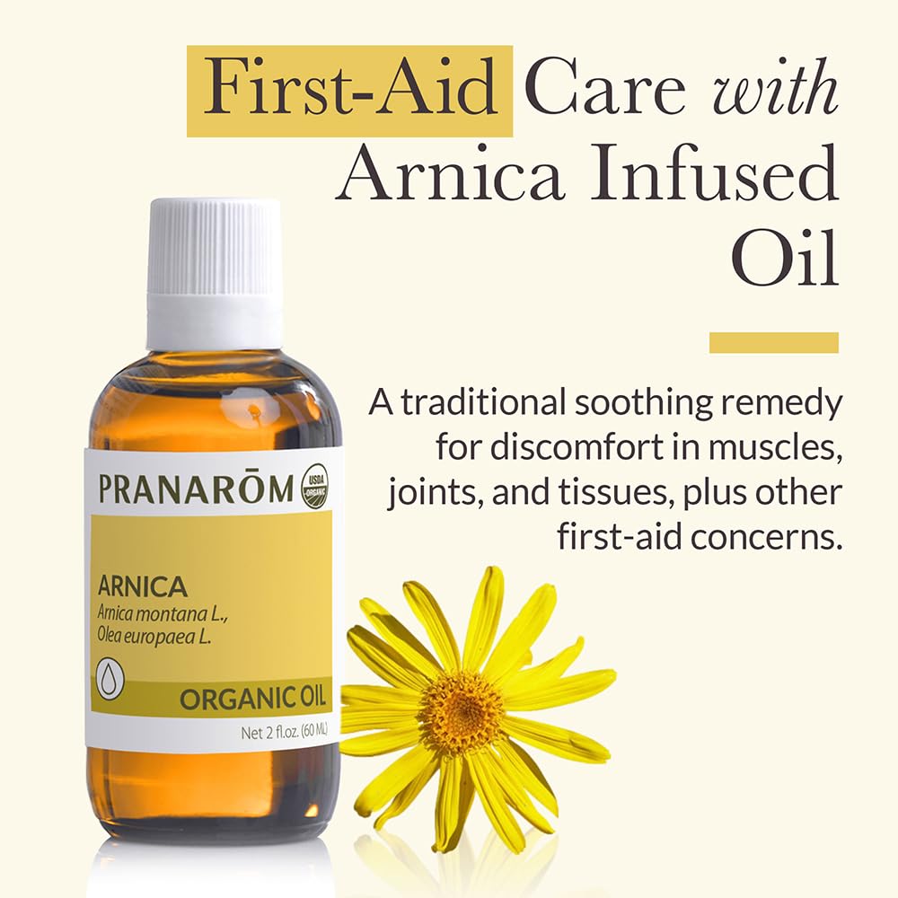 Pranarom - USDA Certified Organic French Arnica Virgin Plant Oil - 2 fl oz Glass Bottle - Massage Oil for Body - AB Mystery
