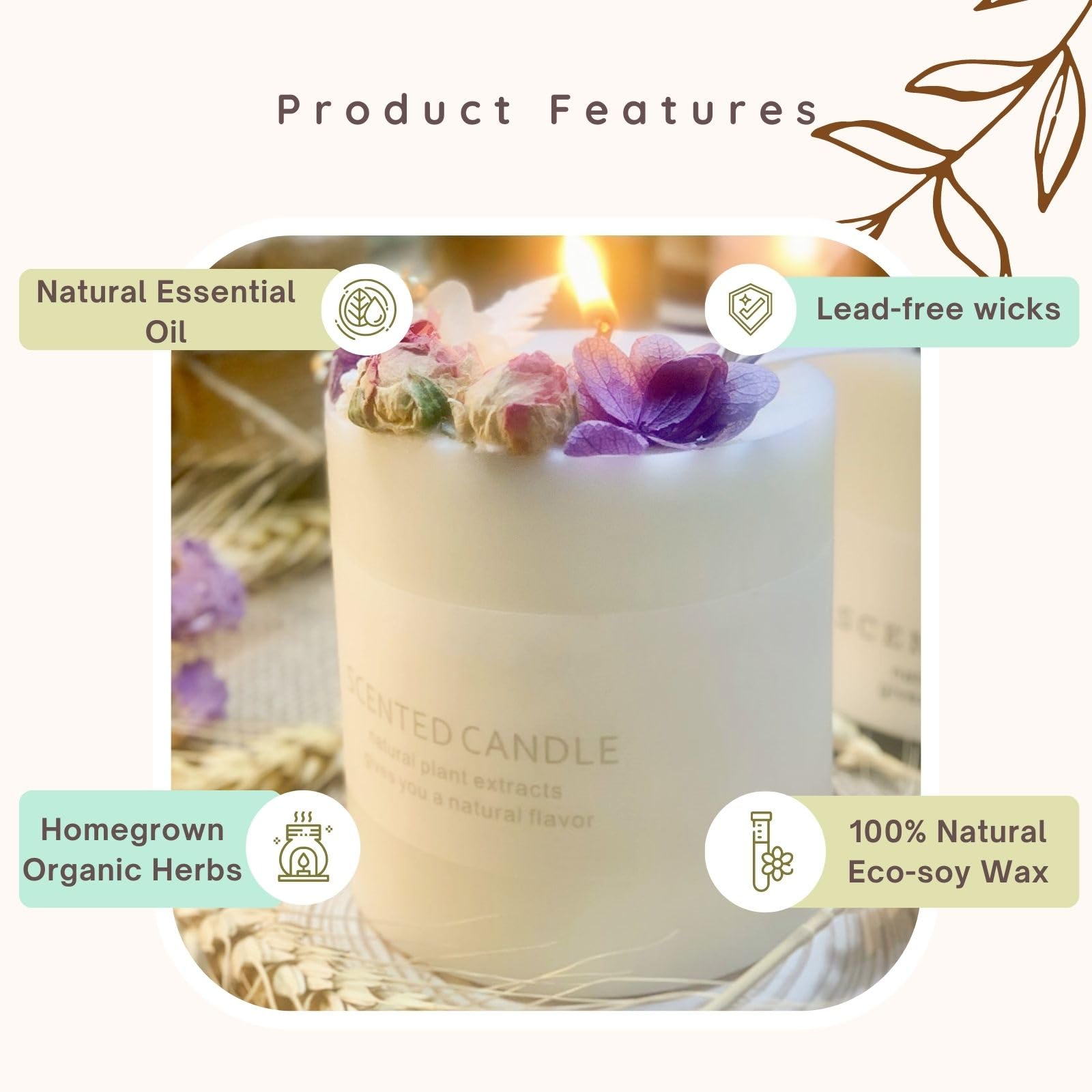 Natural Soy Scented Pillar Candles with Glass, Classic 10 oz Luxury Non Toxic White Bathroom Candle - AB Mystery