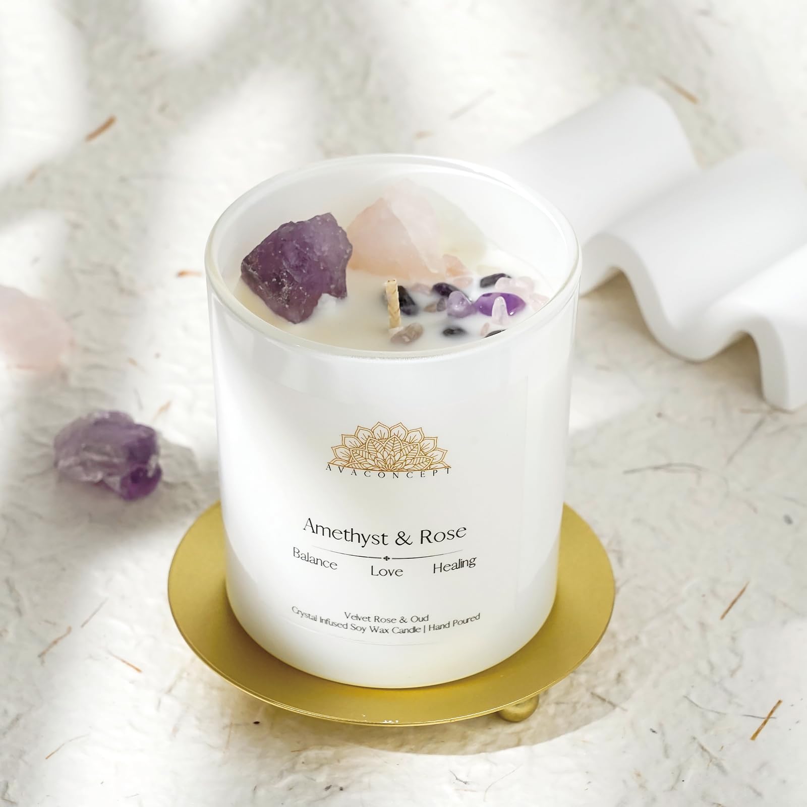 Ava Concept Scented Crystal Candle 10 oz jar Candle (Velvet Rose & Oud) - AB Mystery