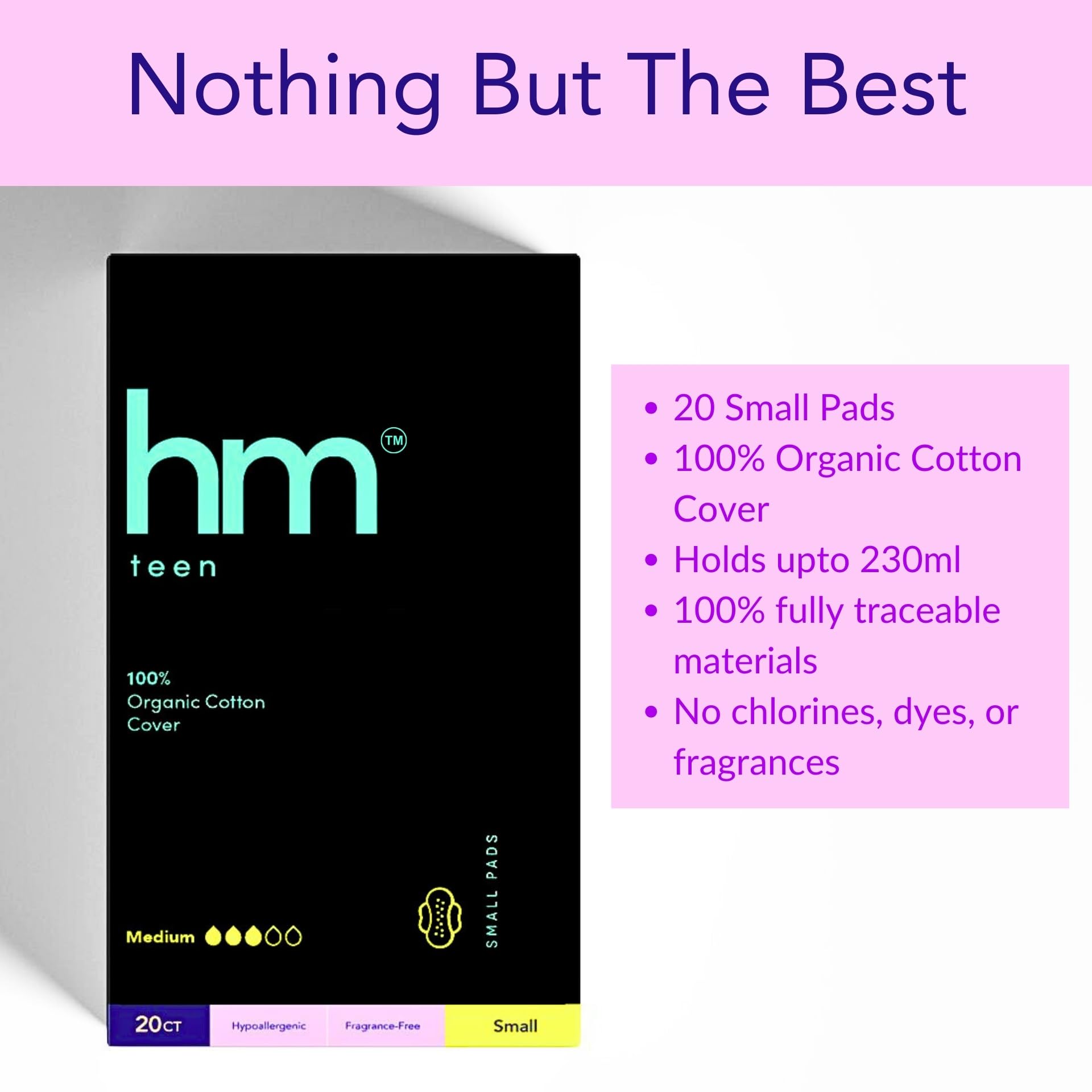 HM Teen | Pads for Teens | 100% Organic Cotton Pad Topsheet | Non Toxic Teen Pads with Wings - AB Mystery