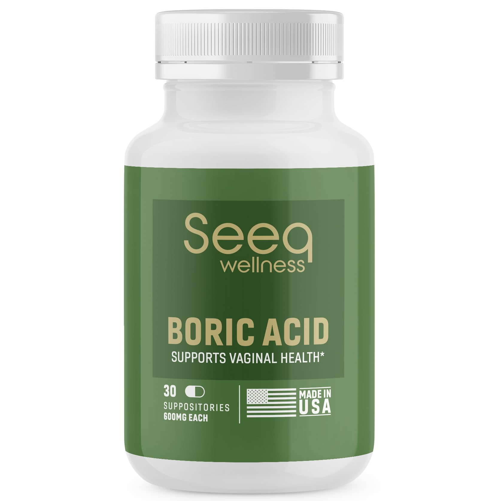 Seeq Wellness Boric Acid Vaginal Suppositories - Helps Support Odor Control and Balance Vaginal PH