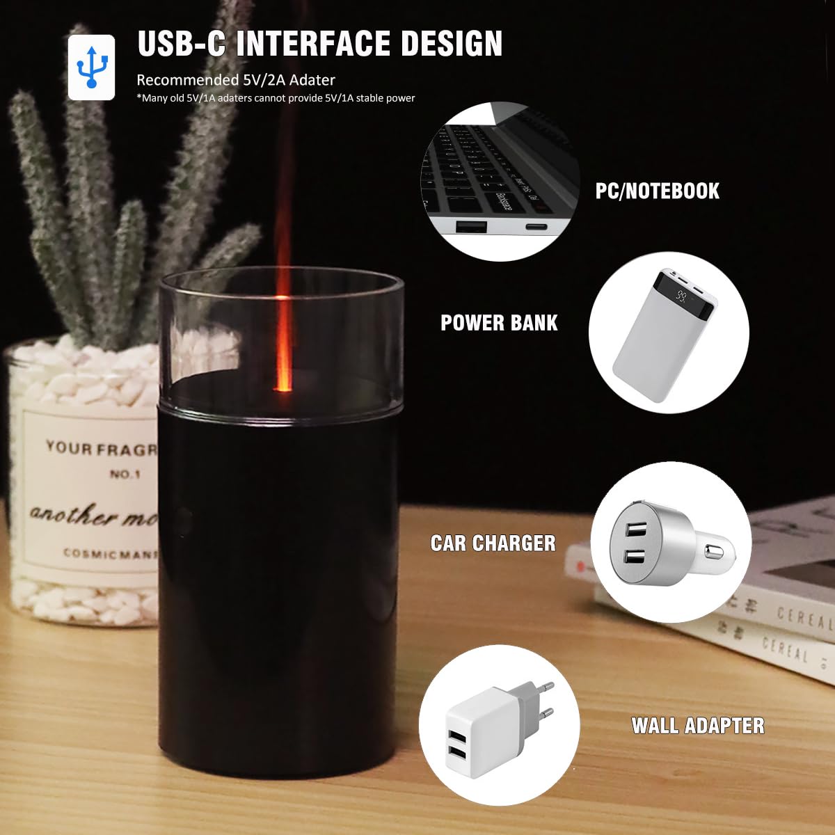 iWeeta Candlelight Diffuser,60ml Rechargeable Battery Operated Low Power Portable 10ml/H Aroma - AB Mystery