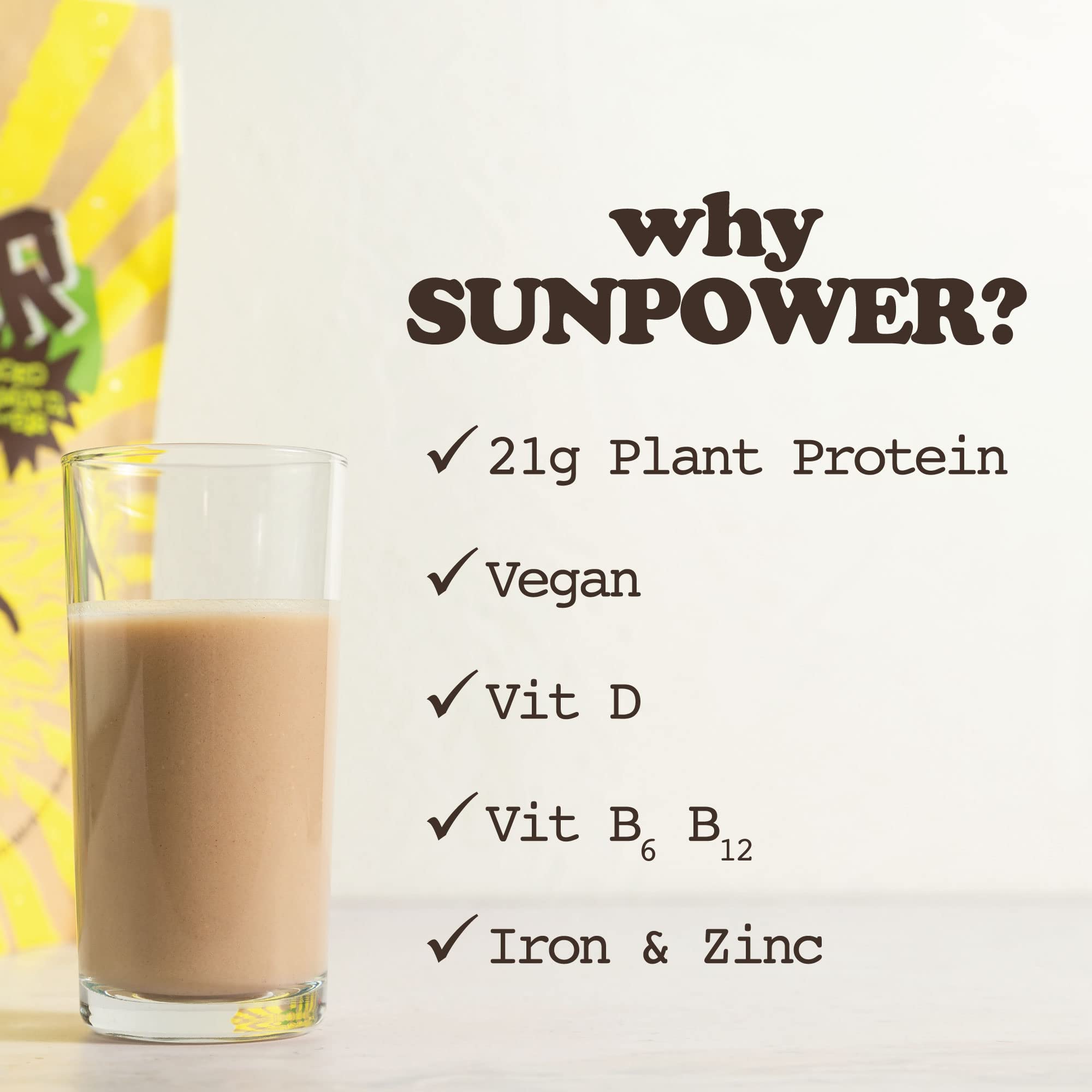 SunPower Vegan Protein Powder - 21g Plant Protein per Serving - Pea, Sunflower SunPower
