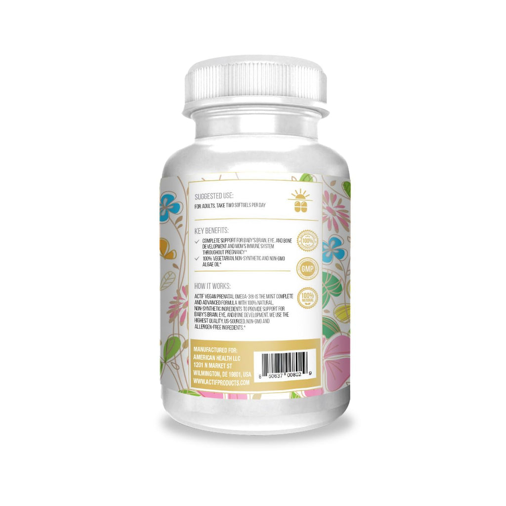 Actif Organic Vegan Prenatal Omega-3 with High Strength Algae Oil Formula, 100% Natural ACTIF
