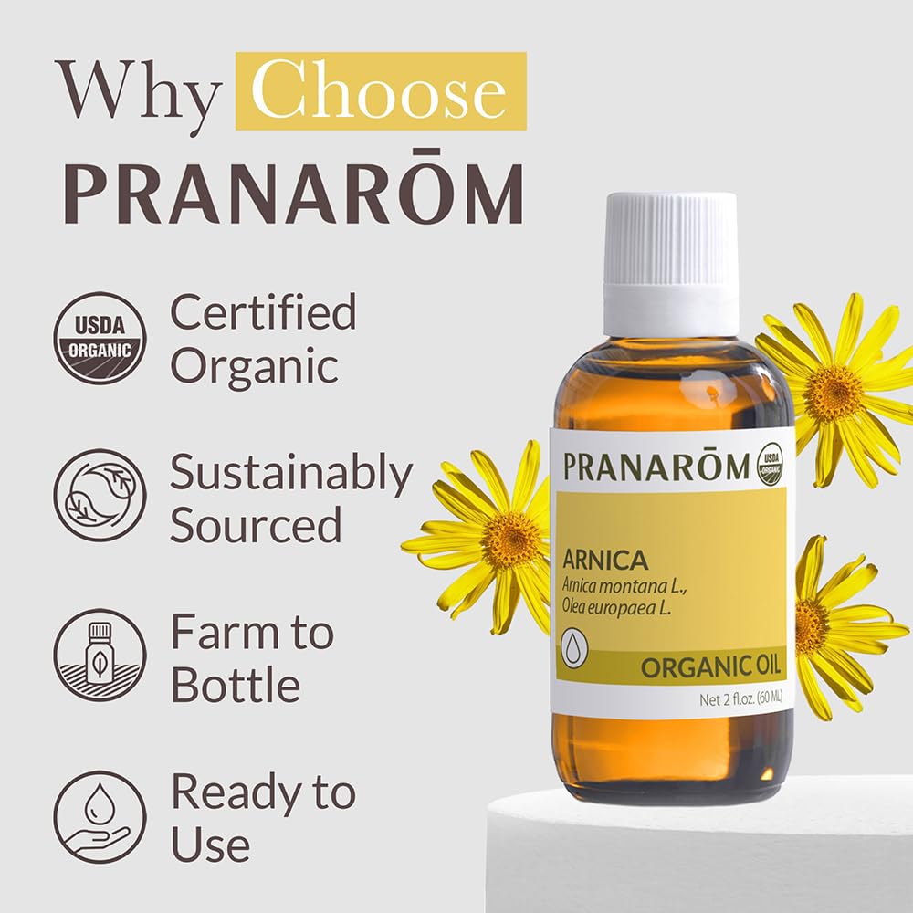 Pranarom - USDA Certified Organic French Arnica Virgin Plant Oil - 2 fl oz Glass Bottle - Massage Oil for Body - AB Mystery