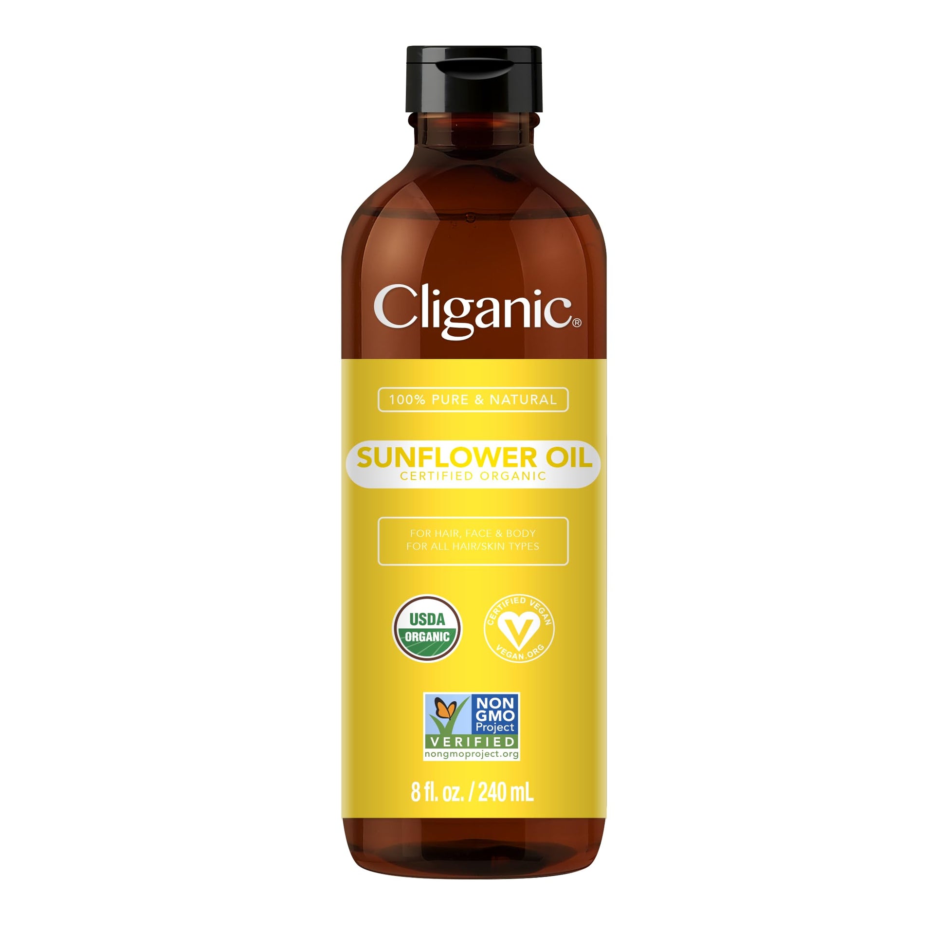 Cliganic Organic Sunflower Oil, 100% Pure (8oz) - For Skin, Hair & Face | Natural Cold Pressed Unrefined - AB Mystery
