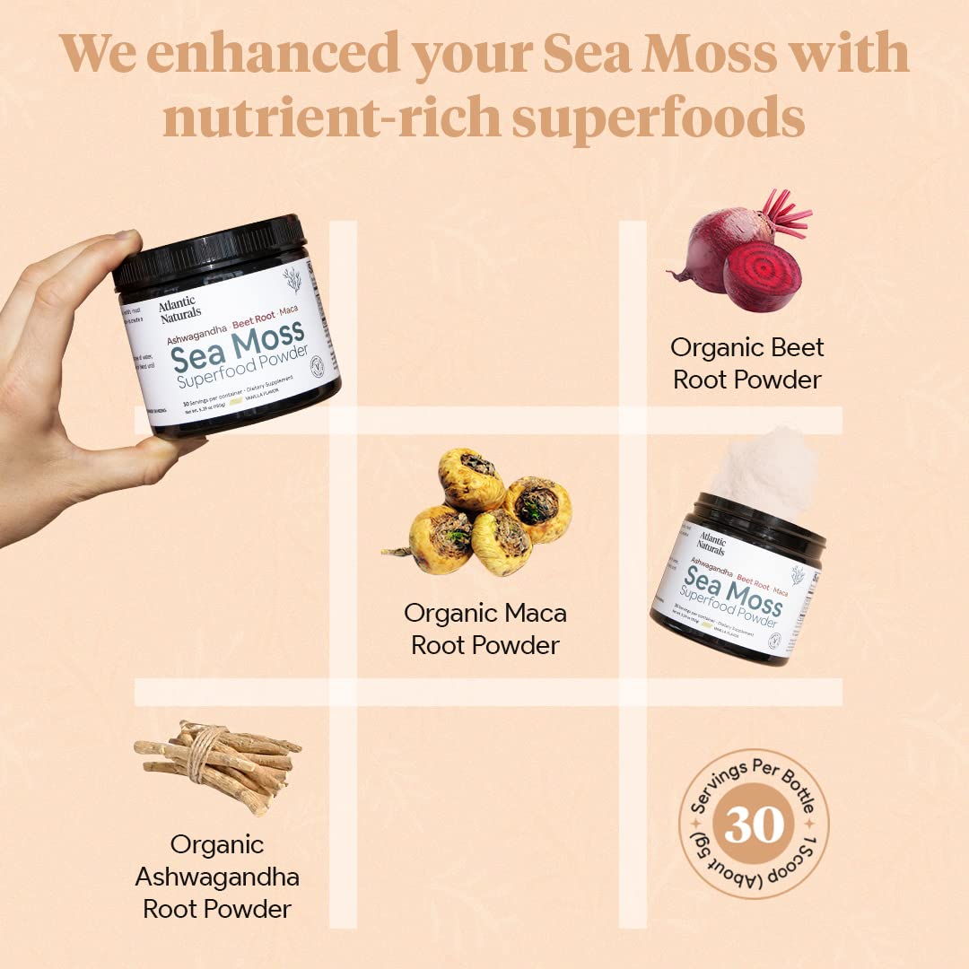 Organic Sea Moss Superfood Powder with Ashwagandha, Beet Root, and Maca - AB Mystery