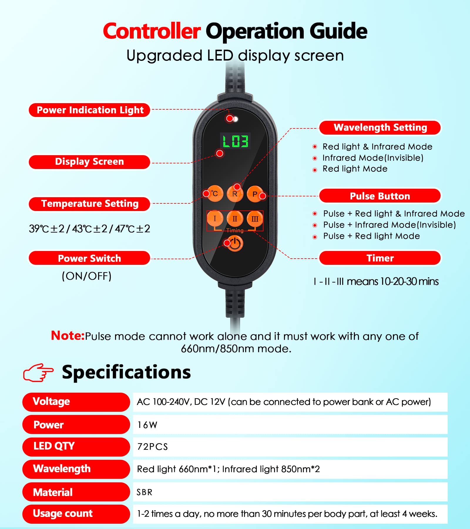 Red Light Therapy for Knee, Infrared Red Light Therapy Device Wrap Belt with 660nm Red Light - AB Mystery