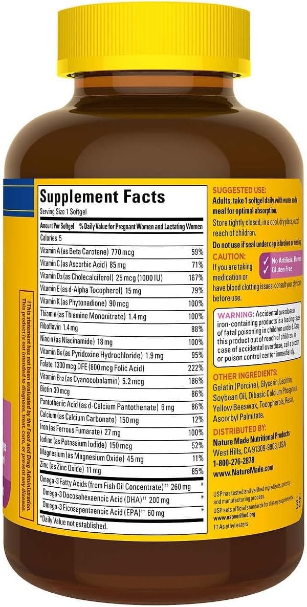 Nature Made Prenatal + DHA, 200mg Softgels (150 ct.) Vitamin and Mineral Supplement KHOFIBU