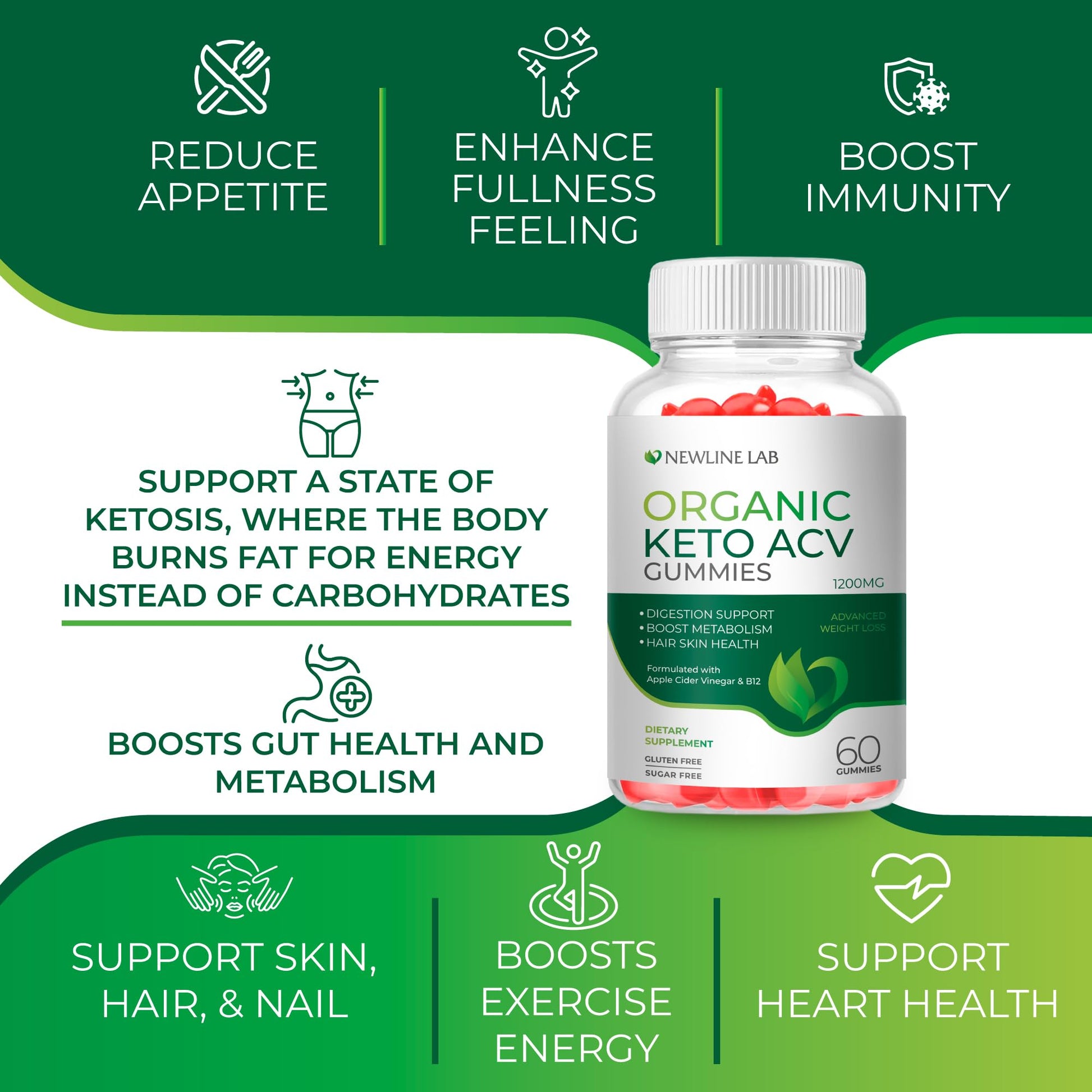 Organic Keto ACV Gummies for Advanced Weight Loss Fat Burn - Sugar Gluten Free Apple - AB Mystery