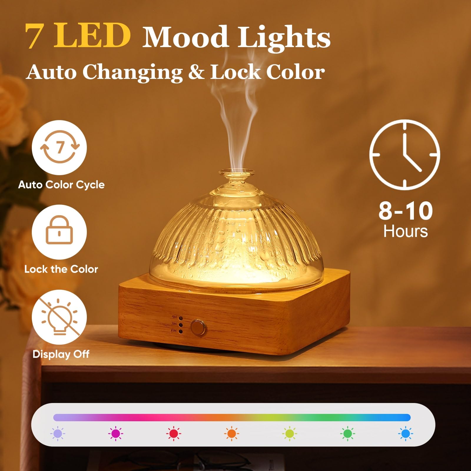 Lecdura Glass Essential Oil Diffuser with Glass Reservoir & Wood Base - Plastic Free, 200ml Lock - AB Mystery