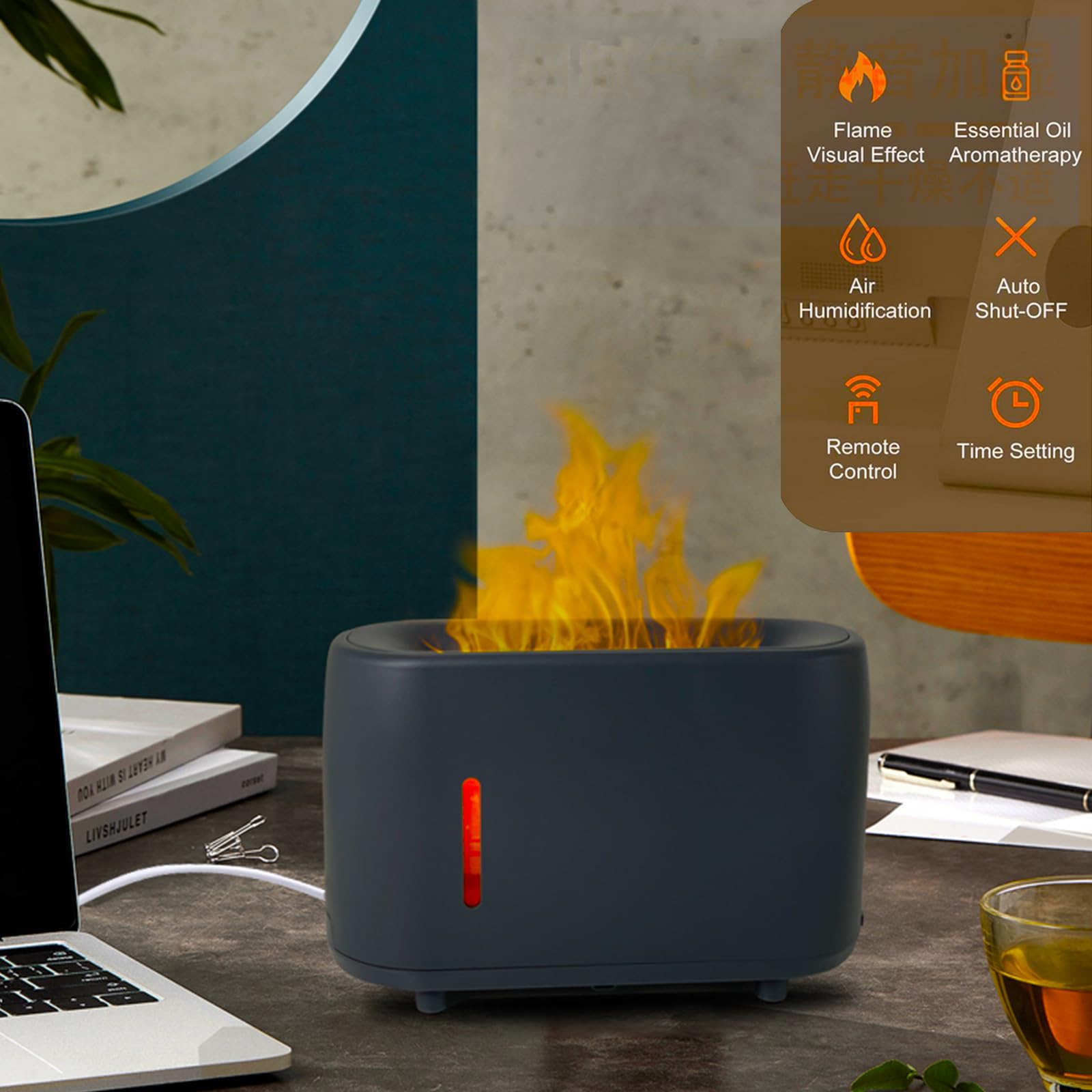 Flame Diffuser Humidifier 240ML for Essential Oils, Smart Timing with 7 Changeable Colors, Dual Mist - AB Mystery