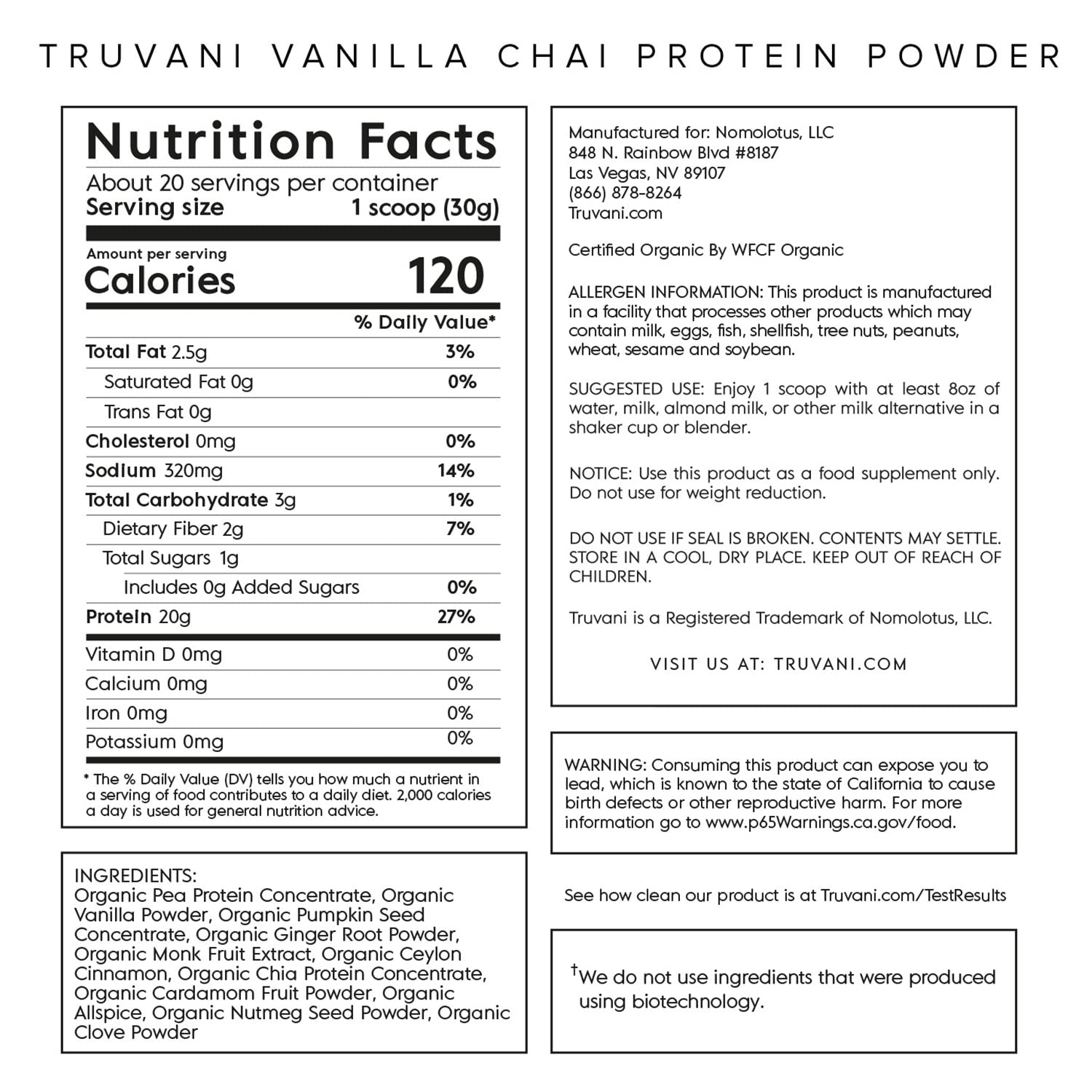 Truvani Organic Vegan Protein Powder Vanilla Chai - 20g of Plant Based Protein, Organic - AB Mystery