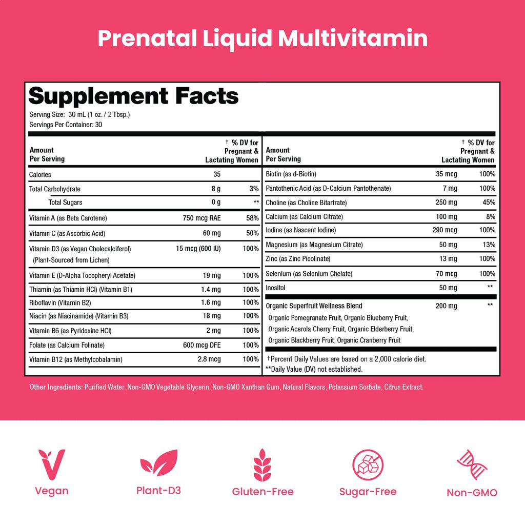 Prenatal & Postnatal Multivitamin for Women | Sugar Free Liquid Prenatal Vitamins for Women Mother's Promise