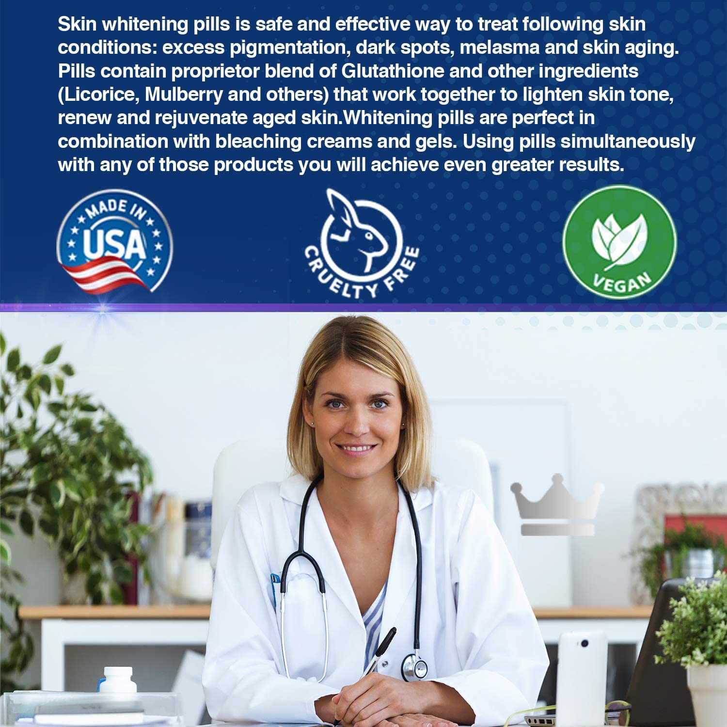 Glutathione Whitening Pills - 180 Capsules 2000mg Glutathione - Effective Skin Lightening - AB Mystery